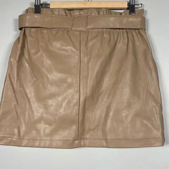 CI Sono Womens Skirt Size L Brown Mini Faux Leather Short Belted - Picture 5 of 10